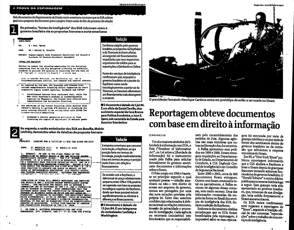 Reportagem da Folha com o telegrama da CIA comprovando a espionagem. (Arquivo/Reprodução)