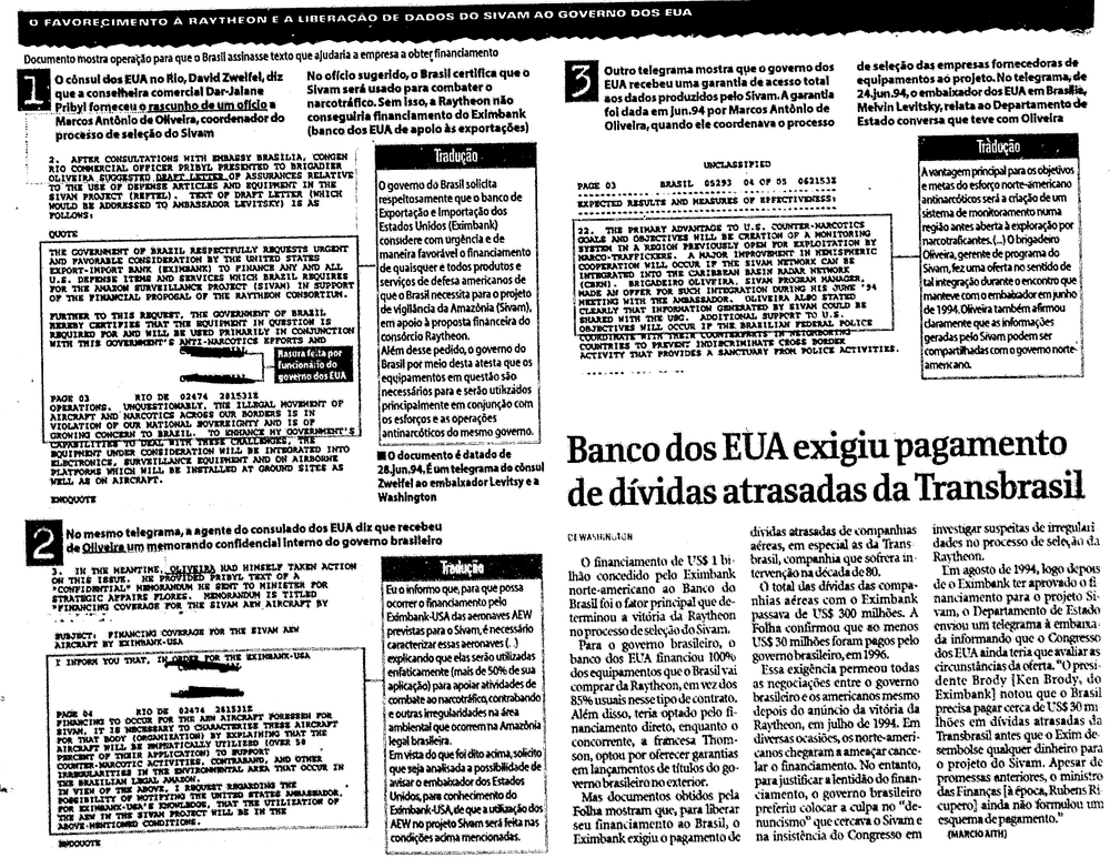 Reportagem da Folha com o telegrama da CIA comprovando a espionagem. (Arquivo/Reprodução)